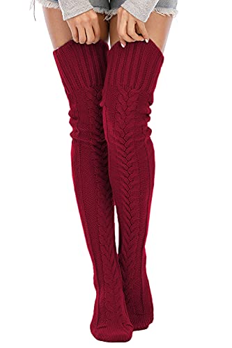 Image of Leoparts Women's Cable Knitted Thigh High Boot Socks Extra Long Winter Stockings Over Knee Leg Warmers