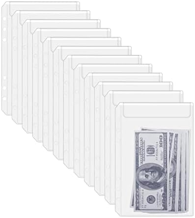 Antner 12pcs A5 Binder Pockets No Zipper 6-Holes Cash Envelopes for A5 Budget Binder, A5 Planner Inserts Binder Pouch Money Envelopes for Cash Budgeting, Loose Leaf Bags Document Organizers