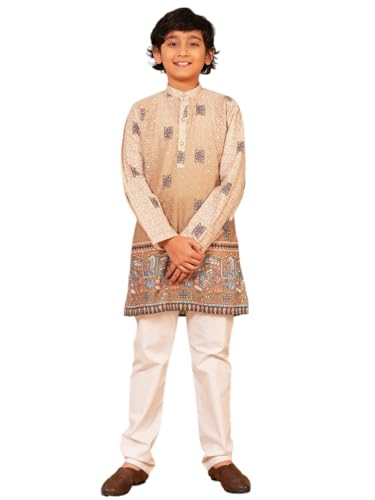 Image of AJ DEZINES Kurta Pajama For Kids Boys | Cotton Printed Chikankari Kurta Pyjama Set For Boys | Traditional & Festive Outfit | Party & Ethnic Wear | Stylish Kids Kurta Set