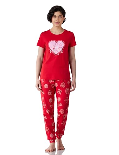 Image of Amazon Brand - Symbol Women Cotton T-Shirt and Jogger Night Suit | Two Piece Set| Regular Fit (Available in Plus Sizes)