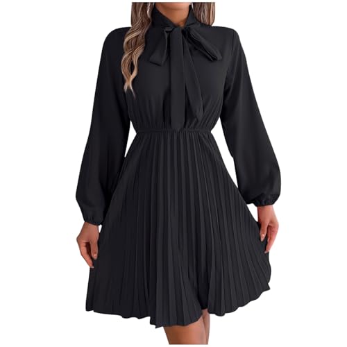 Women's Spring Classy Dresses 2025 Vintage Solid Long Sleeve Waist Pleated  Skirt Stand Collar Flowy A-Line Dress Black at Amazon Women's Clothing store