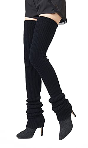 Henwarry 27 Or 34 Inch Length Leg Warmers Knit Over The Knee Extra Long Winter Soft Thick Thigh High Footless Socks For Women (27 Inch, A01-Black) #TOP3