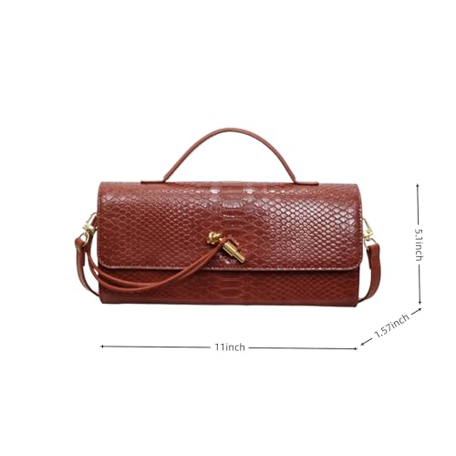 Image of Women Vegan Leather Evening Handbag Crocodile Pattern Handle Clutch Purse Cross Body Envelope Bag