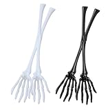 (4) Halloween Black and Glow in the Dark Skeleton Hand Salad Tongs, 12.87 in. Kitchen Fork or Spoon Meal Servers Bread Dessert Spooky Utensils Tableware Dinner Buffet Home Party Prop Decoration
