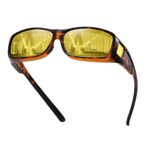 Image of HAOLOTA Night Vision Driving Over Glasses, Polarized Nighttime Glasses Men Women Anti Glare Yellow Tinted Lens