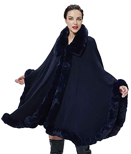 Poncho Shawl Wrap Winter Faux Fur Cape Cloak Coat with Faux Fur Trim Sleeveless Cardigan for Party