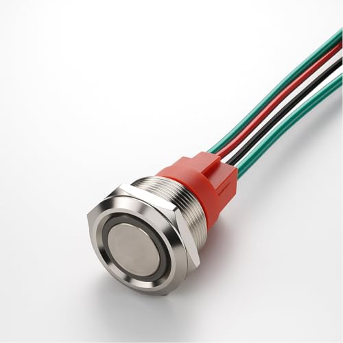 Guuzi Interruptor Pulsador Momentáneo de 20A Tipo Corto Impermeable para uso Marino 12-24V 4 pines 22 mm SPST con LED Azul Iluminado y Cable