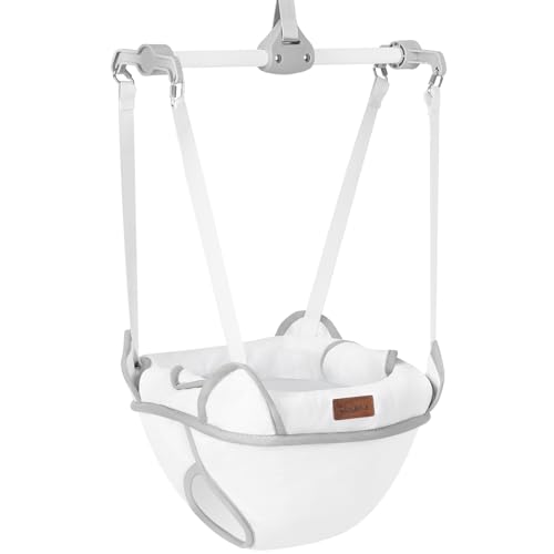 Image of Cowiewie Door Jumper for Baby with Adjustable Seat and Strap, Fun Activity for 6-12 Months Baby Infant, Ultra Soft Flannel, White