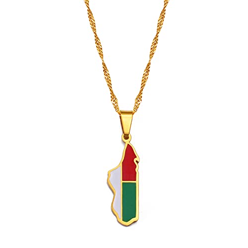 LIUZIXI Collier Pendentif Carte Madagascar - Charme Tendance Afrique Cartes Pays Malgaches Pendentif Drapeau National - pour Femmes Hommes Bijoux Ethniques Patriotiques, Or