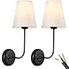 Passica decor hardwired wall sconces set of 2 pack vintage industrial wall light fixture with flared white fabric shade for dining room living room bedrooms bedside reading farmhouse  urban country home decor