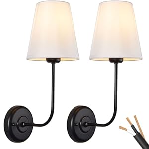 Passica decor hardwired wall sconces set of 2 pack vintage industrial wall light fixture with flared white fabric shade for dining room living room bedrooms bedside reading farmhouse  urban country home decor