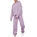 Generico Chándal de mujer deportivo ancho de dos piezas mono mujer elegante caminata fitness outfit amplio sportwear con cremallera conjunto completo deportivo mujer verano otoño invierno, violeta, XL