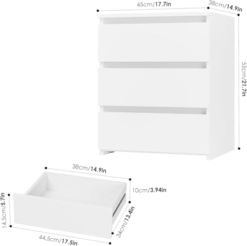 Image of FOTOSOK Nightstands Set of 2 with 3 Drawers, White Nightstand Bedside Table Set of 2 for Bedroom, 17.7W*15D*21.7H Bedroom Night Stands with Cut-Out Handle, Sofa Side End Table for Home Office