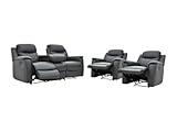 Vente-unique - Sofá de 3 plazas y 2 sillones Relax Evasión de Cuero - Gris