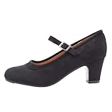 PASARELA - Zapatos de Baile Flamenco de Piel Vegana de Ante con Clavos para Mujer Color Negro Antelina Mujer Color: Black Talla: 38