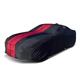 iCarCover Premium Plus Waterproof All Weather Car Cover, Rain Snow UV Protection for Trans AM, Plymouth Barracuda, Chevy Camaro, Malibu 2-Door, Javelin, Size C32 (See Size Chart), Stripe - Black/Red