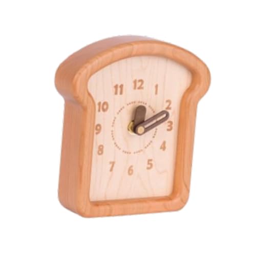 Fenteer Toast Shape Wooden Analog Desktop Clock Tabletop Decoration for Bookshelf Lightweight Multipurpose Shelf Clock Bedside Clock, S