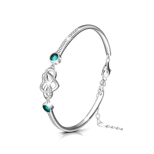 Image of AOBOCO 925 Sterling Silver Infinity Endless Love Heart Birthstone Bangle Bracelet - I Love You Forever Series Adjustable 6-8 in Bracelet with Crystals from Austria Romantic Birthday Jewelry Gift for Women Wife Girlfriend
