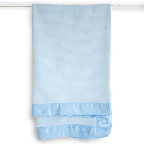 image for UniBabe Thermal Waffle Weave Baby Blanket with Satin Nylon Trim (Blue)