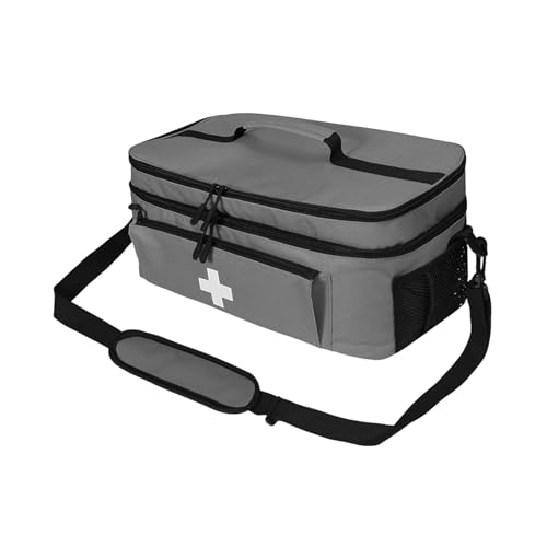Lycpajk 応急処置キット 大容量 メディカルバッグ 防水 トラベルキット 空 収納バッグ 二層式 多機能 ショルダーストラップ付き 防災 旅行 アウトドアに適用, グレー
