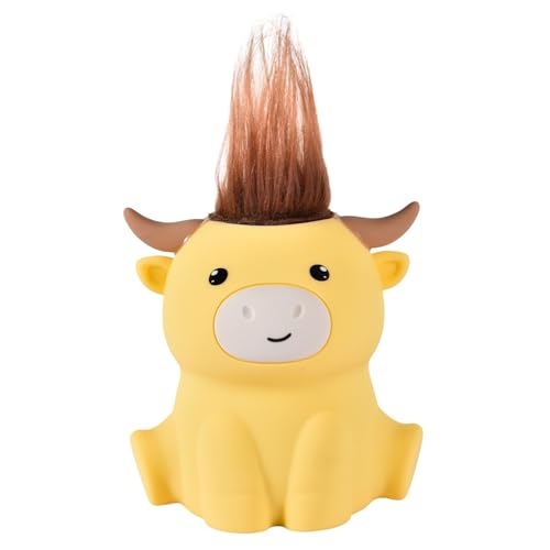 キッズナイトライト - 居心地の良いスペース用の漫画の牛ランプ | 20分タイマー付き2つの明るさモード、家庭、ベッドサイド、大学、寮、寝室、保育園、屋内用のタッチコントロールベース, 11.4x8.6x12.5cm