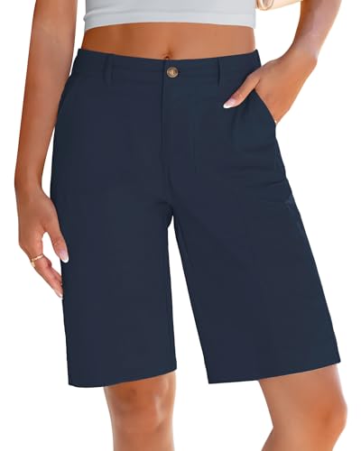 LookbookStore Shorts for Women Casual Summer Bermuda Spring Shorts for Women 2025 Dark Blue Large Fits US Size 12 to 14