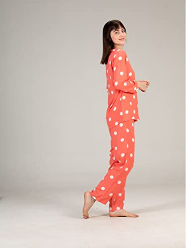 Image of Evolove Women's Cotton Full Sleeves Collared Night Suit Set /Top Pyjama Set Super Soft Comfortable (Nightsuit-Collar-FS-1)
