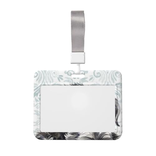 カードケース パスケース 社員証idカードホルダー 学生証 シュナウザー犬 横型 かわいい ネームホルダー ネックストラップ 社員証 ケース クリップスト リール付き