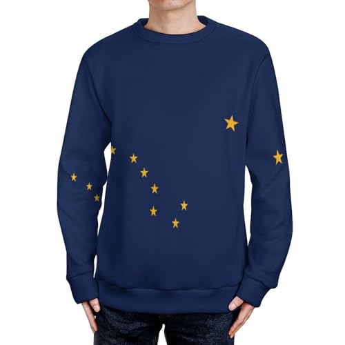 Alaska State Flag Men's Crewneck Sweater Casual Pullover Lightweight Long Sleeve Sweaters