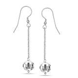 LeCalla 925スターリングシルバージュエリーミラーディスコボールドロップダングルイヤリングクラシックボールスレッダーワイヤーぶら下げイヤリング女性ティーンプルスルークロージャー付き, スターリングシルバー