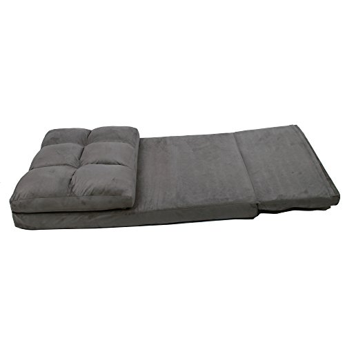 Loungie Micro-Suede 5-Position Adjustable Convertible Flip Chair, Sleeper Dorm Bed Couch Lounger Sofa, Grey #TOP6