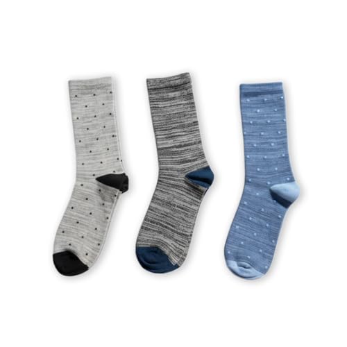 Women's Striped Crew Socks, Breathable Moisture-Wicking Soft Mid-Calf Athletic Casual Socks (US, Numeric, 9, 11, Regular, Regular, 3, 3Pairs | Blue*1, Dk Gray*1, Gray*1)