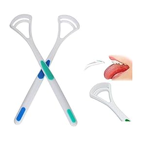 Tongreiniger, kunststof, groen en blauw, 2 stuks