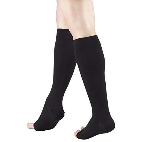 Image of Truform 30-40 mmHg Compression Stockings for Men and Women, Knee High Length, Open Toe, Black, 2X-Large (Pack of 2)