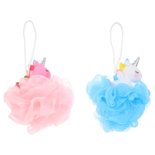 FOMIYES 2pcs Unicorn Bath Ball for Kids, Exfoliating Body Scrubber, Soft Pe Shower Sponge, Pink and Blue, 5.51 * 4.33 * 3.54inch, Gentle Skin Cleaning for Toddlers and Children