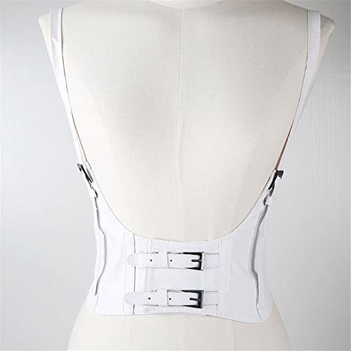 Vintage Gothic Faux Leather Underbust Corset Crop Top - Solid Color Adjustable Vest Waist Belt with Double Buckle Cincher3