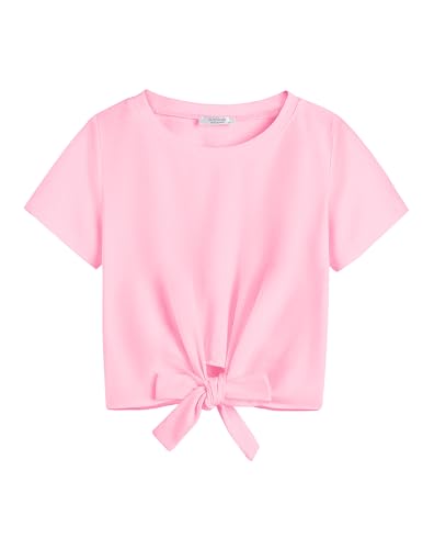 Image of Arshiner Girls Short Sleeve Shirts Tie Knot Front Tops T Shirts for Kids Crewneck Cute Casual Tie Dye Tee Blouse