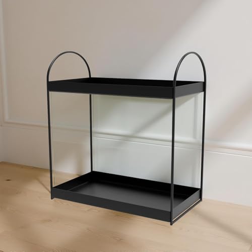 Image of IVAZA Compact 2-Tier Counter Organizer Shelf for Kitchen Spices, Bathroom Makeup Display Stand, Multifunctional Storage Rack for Home Decor and Essentials Black