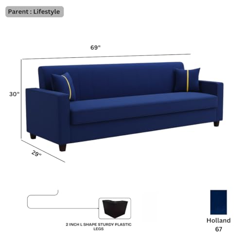 Image of FURNY Cosmos 3 Seater Fabric Sofa Set (Dark Blue) Premium Velvet Finish | Durable Comfort | Ideal for Living Room