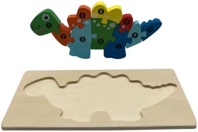 Happy Bear Wooden Dinosaur Jigsaw Puzzles for Ages 3-8, 2 Pack, Interactive and Educational Early Learning Toys for Preschool Kids with Colours, Numbers, and Stacking Play for Toddlers