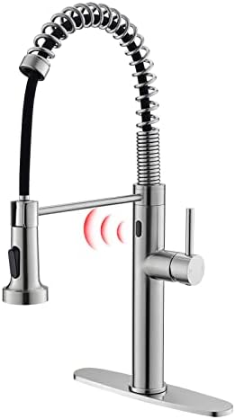 Fapully Touchless Kitchen Faucet with Pull Down Sprayer, Brushed Gold Motion Sensor Smart Commercial Single Handle Single Hole Faucet for Kitchen Sink