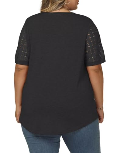 VISLILY Womens-Plus-Size-Summer-Tops Dressy Lace T Shirts Trendy Short Sleeve Blouses Flowy Pleated Crewneck Tunics XL-5XL3