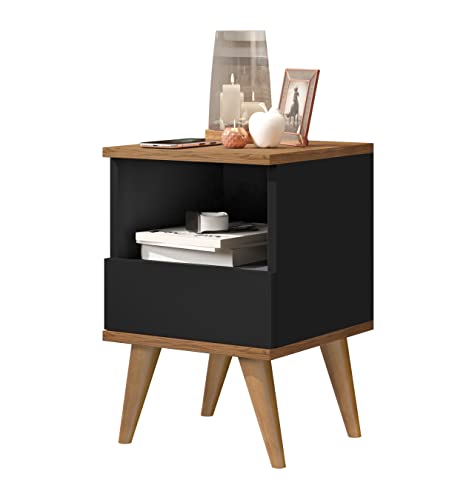 Mesa De Cabeceira Retrô Pés Palito Em Madeira Pix - Preto