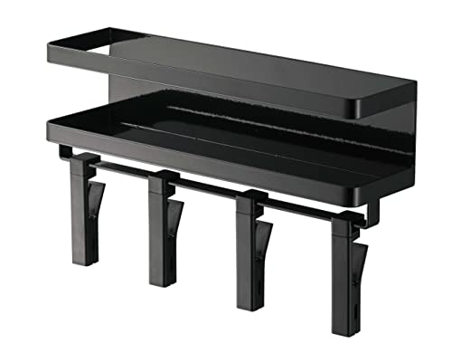 山崎実業(Yamazaki) マグネットスパイスラック&回転式 クリップ 4連 ブラック 約W30×D9×H18.5㎝(クリップ含む) タワー 調味料ラック 一括収納 5494