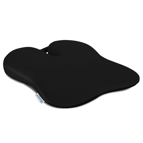 Image of Billebon Ultimate Car Wedge Seat Cushion | Premium Memory Foam Cushion with Coccyx Tailbone Cutout | Helps Relieve Hip| Tailbone & Lower Back Pain | Supports Weight Up to 100 kg - Black (Pack of 1)