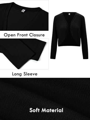 Image of Heymoments Women's Long Sleeve Thin Kintted Shrugs Sweaters Lightweight Cropped Tops Open Front Cardigan for Dress