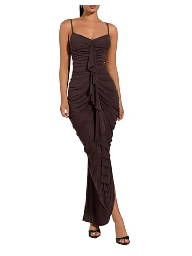 Floerns Women's Ruffle Ruched Cami Dress Cocktail Bodycon Maxi Dresses