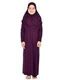 Prien Kids Prayer Dress Muslim Clothes for Girls Long Sleeve Abaya with Hijab Two Piece Maxi Islamic Set Scarf Kaftan Jilbab (Purple)