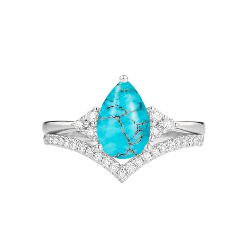 Pear Shaped Gemstone Engagement Rings For Women 10k 14k 18k White Yellow Rose Gold Vintage Wedding Ring Set Moissanite Curved Wedding Band Birthstone Bridal Sets