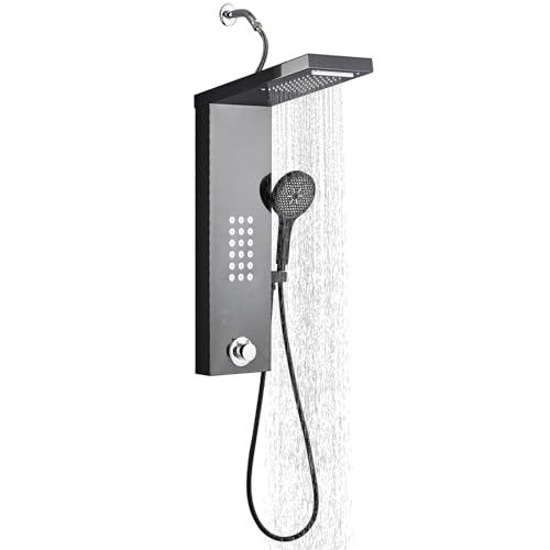 RTTWYYUU Shower Panel Tower System,Rain Shower Head Rainfall Waterfall Shower,Handheld High Pressure Rain Massage System(Black)